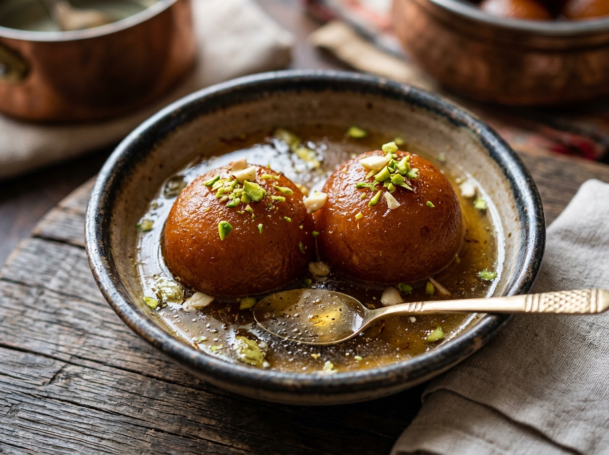 Warm sweet gulab jamun dessert